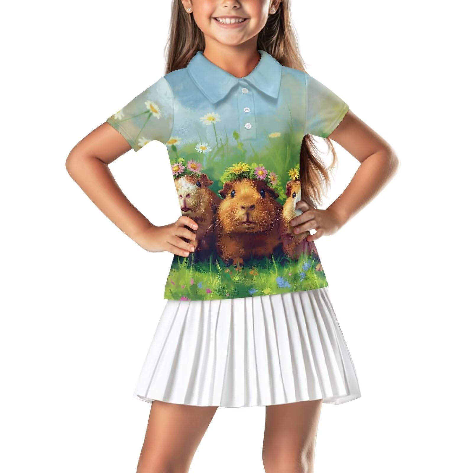 Girls Short Sleeve Golf Shirt 3 Button Up Lapel Collar Tennis Shirts Quick Dry Uniform Athletic Tank Tops for 5-14Y