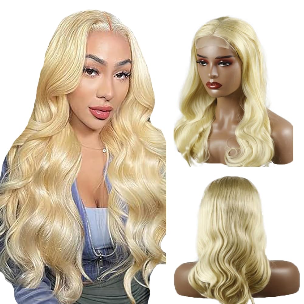 Weeybay 4x4 HD Transparent Lace Front Wigs #613 Blonde Body Wave Human Hair Wig Real Unprocessed Baby Hair Blonde Color NO Smell No Tangle 24 Inch