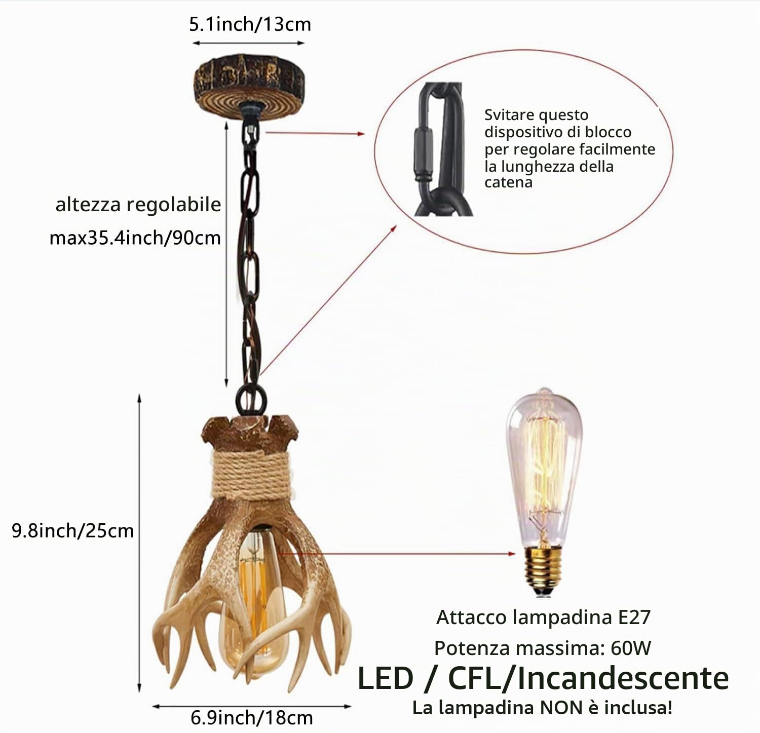 Lampada a sospensione Mini Antler Lampada a sospensione a sospensione per fattoria per isola cucina Sala da pranzo Lavandino Bagno Ristorante Luce Piccola lampada a sospensione Antler