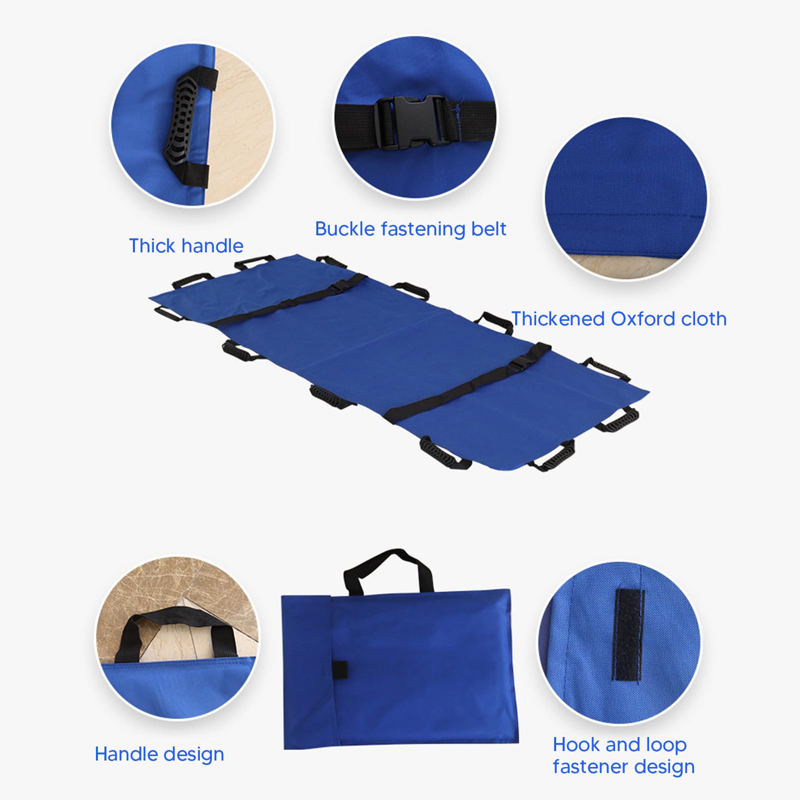 Almohadilla de posicionamiento para Cama con 10 Asas reforzadas para Levantar y reposicionar - Hoja de Transferencia de Hoja de Giro de Paciente Reutilizable Tela Oxford Azul