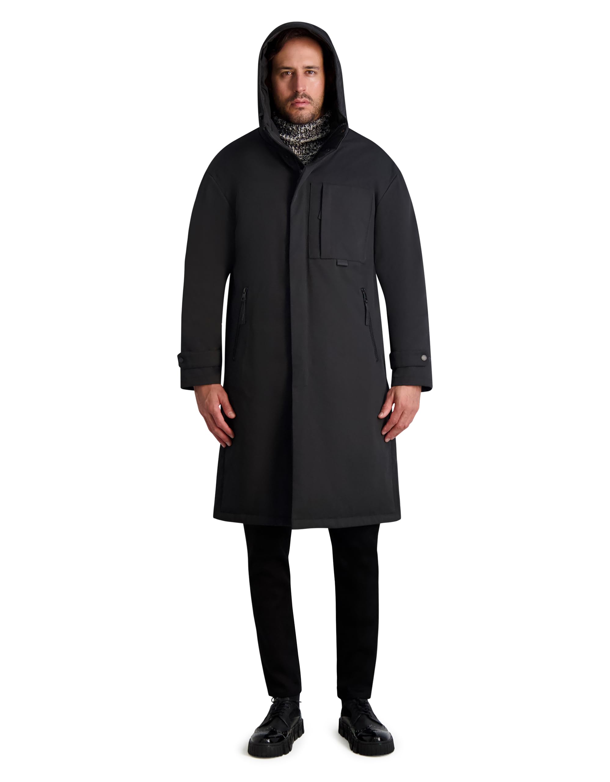 KARL LAGERFELD Chest Zip Pocket Hooded Long Puffer Coat Giacca Uomo