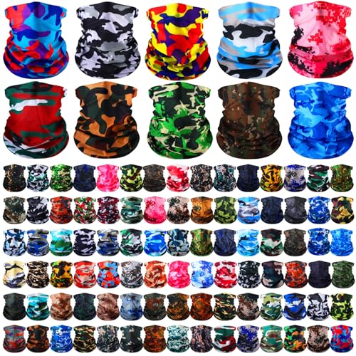 Bonuci 100 Pcs Neck Gaiter Bulk Seamless Neck Gaiter Face Coverings Breathable Elastic Headwear Bandana for Women Men