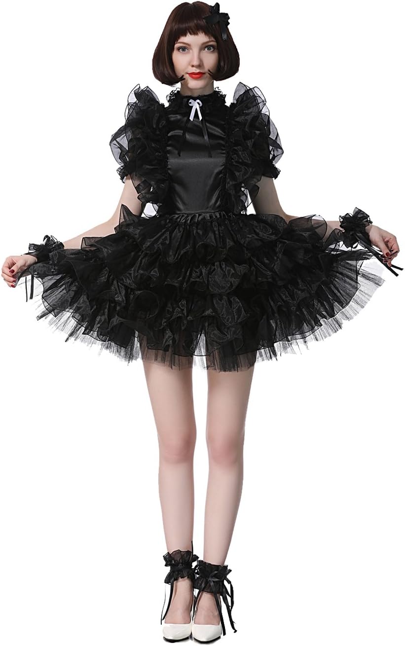 Women Sissy Maid High Lace Neck Organza Puffy Black Barbados | Ubuy