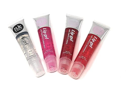 Paquete de 4 gel labial Nicka K (transparente, fresa, cereza, goma de burbuja)