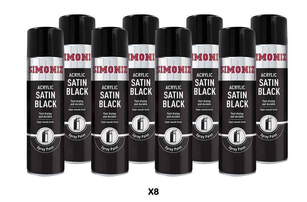 Simoniz Black Acrylic Satin Spray Paint 8X 500Ml