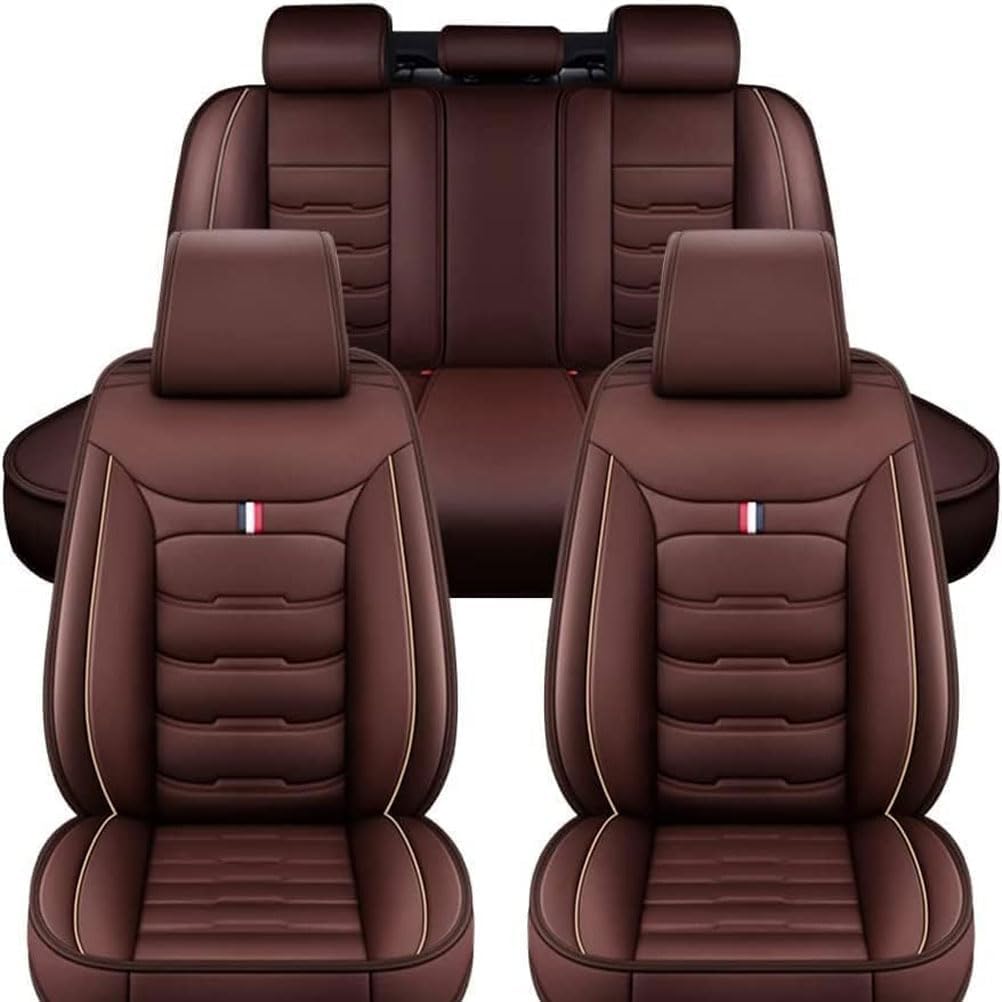 Auto Sitzbezüge Set Autositzbezüge für Hyundai Tucson 2015-2017 2018 2019 2020 2021 2022 2023 2024 2025, Vorne Und Hinten Leder Auto-Schonbezüge Wasserdicht Sitzschoner Zubehör,Coffee
