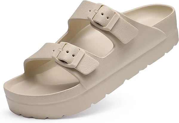 Goosecret Women's Platform Sandals with Arch Support, Chunky Lightweight Foam Slip on Slides, Comfortable Summer Beach Sandals with Adjustable Buckle