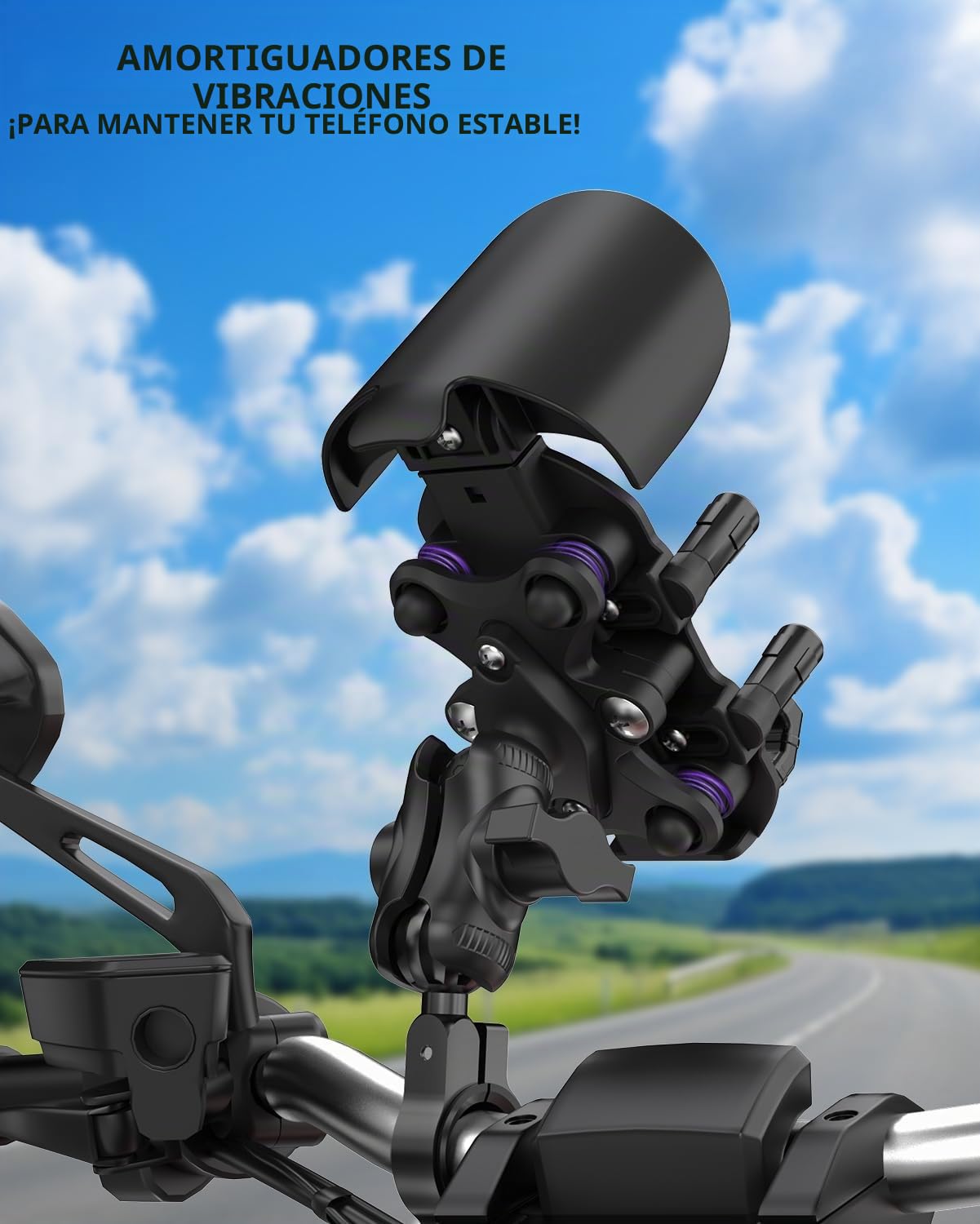 iMESTOU Soporte Antivibración para Teléfono Móvil de Motocicleta con Base Esférica de 2,5 cm Adecuado para Manillares de 12 a 32 mm, Ampliamente Compatible con Smartphones de 5,4 a 7,0 Pulgadas
