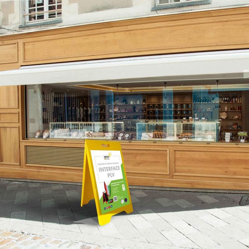 Chevalet stop trottoir plastique jaune avec poignées dimensions 100 x 53 cm - Fabrication française