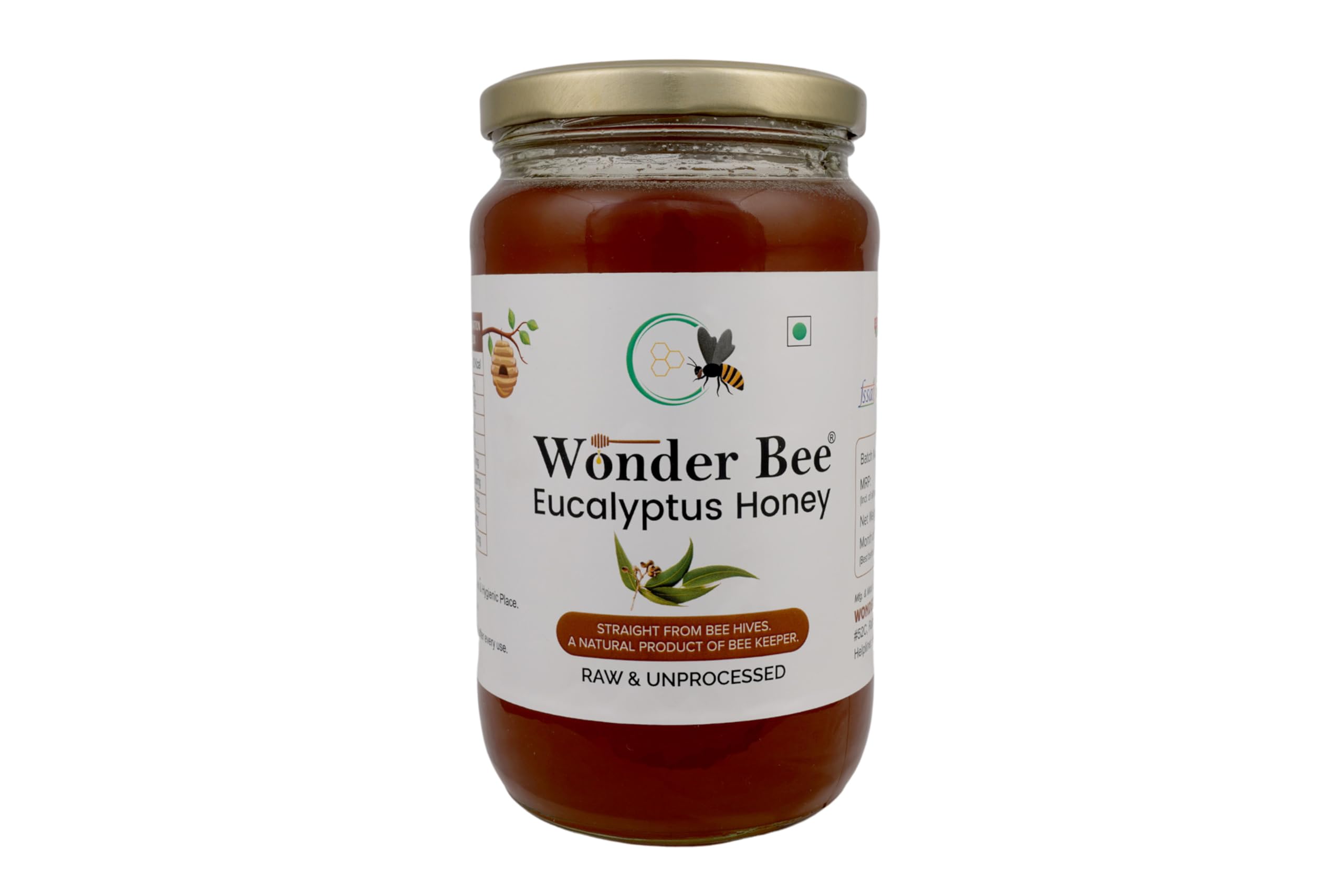 WONDER BEE Raw Natural Unprocessed Eucalyptus Honey – Pure, Unfiltered Honey with Distinct Flavor & Health Benefits