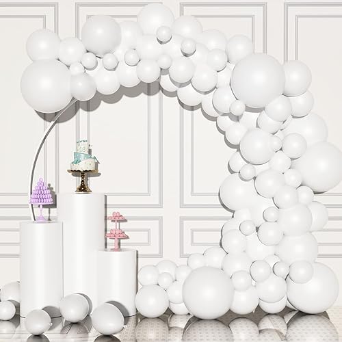 White Balloon Garland Arch Kit - 121 pcs - With 5/10/12/18 different sizes of white latex Balloon Arch Kit, perfect for Birthday Party, Graduation, Baby Shower, Wedding, Decoration (white balloons)
