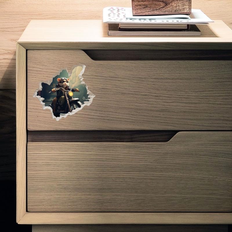 Miniatura 10 de Calcomanía de pared 3D de ratón cantando en el agujero del ratón, decoración del hogar de dibujos animados, arte de vinilo, estantería, portátil,