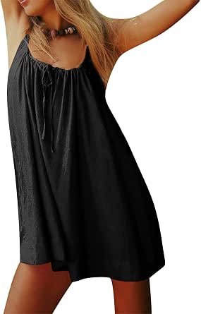 LYANER Women's Mock Neck Sleeveless Dress - Pleated Mini Sundress For Summer & Beach - View #13