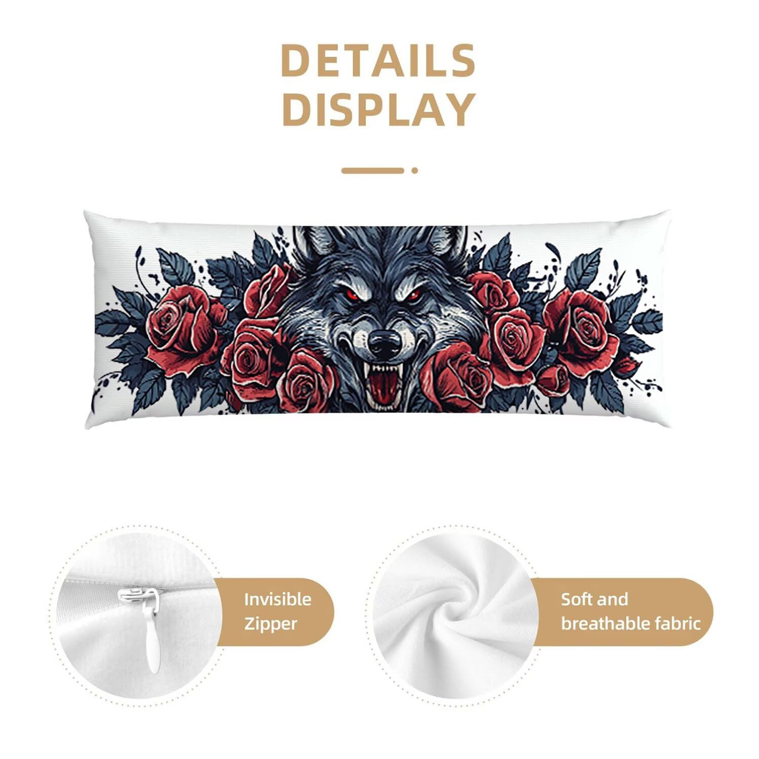 Oreiller de Corps pour Adultes 1 Paquet 120 x 50cm Velours Oreiller Coussin de Grossesse Dormir Oreiller Dormeur Latéral Long Coussin Long sur Le côté, D'intérieur Traversin (Le Loup Rose) v-447