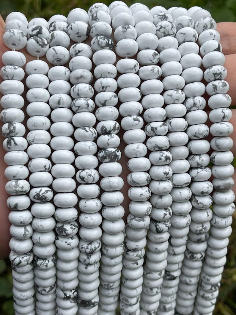 Perles rondes lisses en howlite naturelle 5 x 8 mm pour fabrication de bijoux et colliers