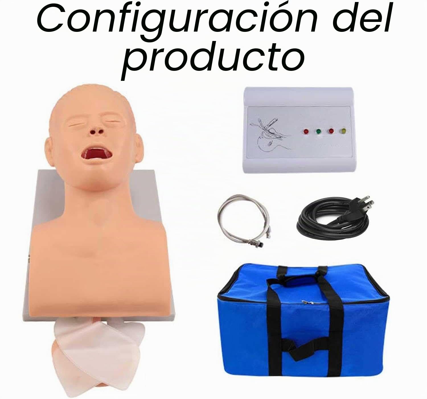 Simulador Educativo de Intubación para Adultos con Alarma Electrónica y Bolsa, Modelo Anatómico Funcional para Formación Técnica en Vía Aérea Oral y Nasal