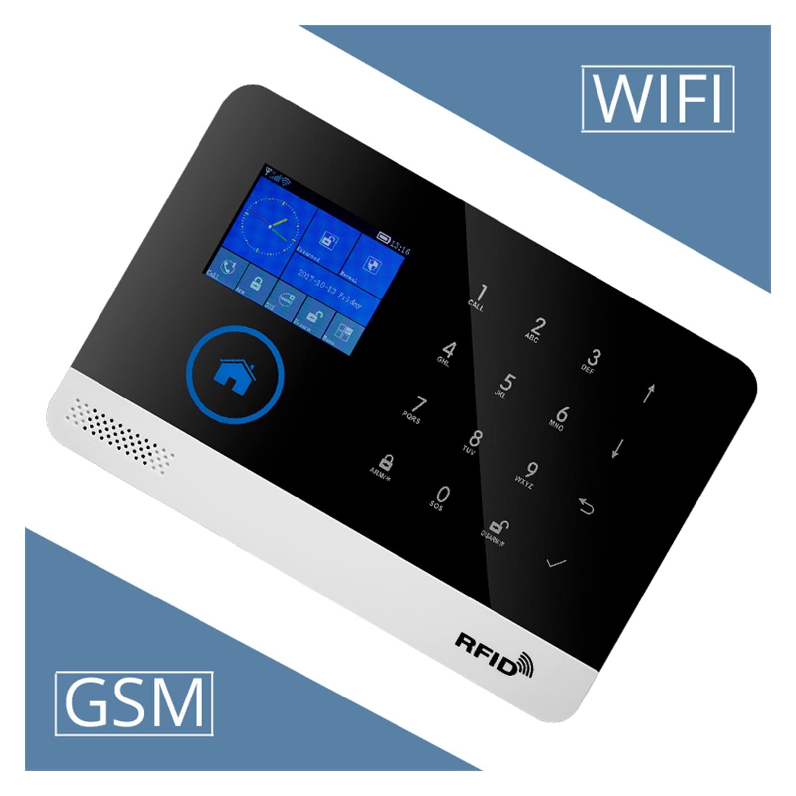 Sistema de Alarma de Seguridad para el hogar, de Alarma Tuya inalámbrico Banda cuádruple, Pantalla TFT, Sensor Puerta, Sistemas Seguridad for el hogar, Kit Sirena con Cable, SIM SMS(W2BE)