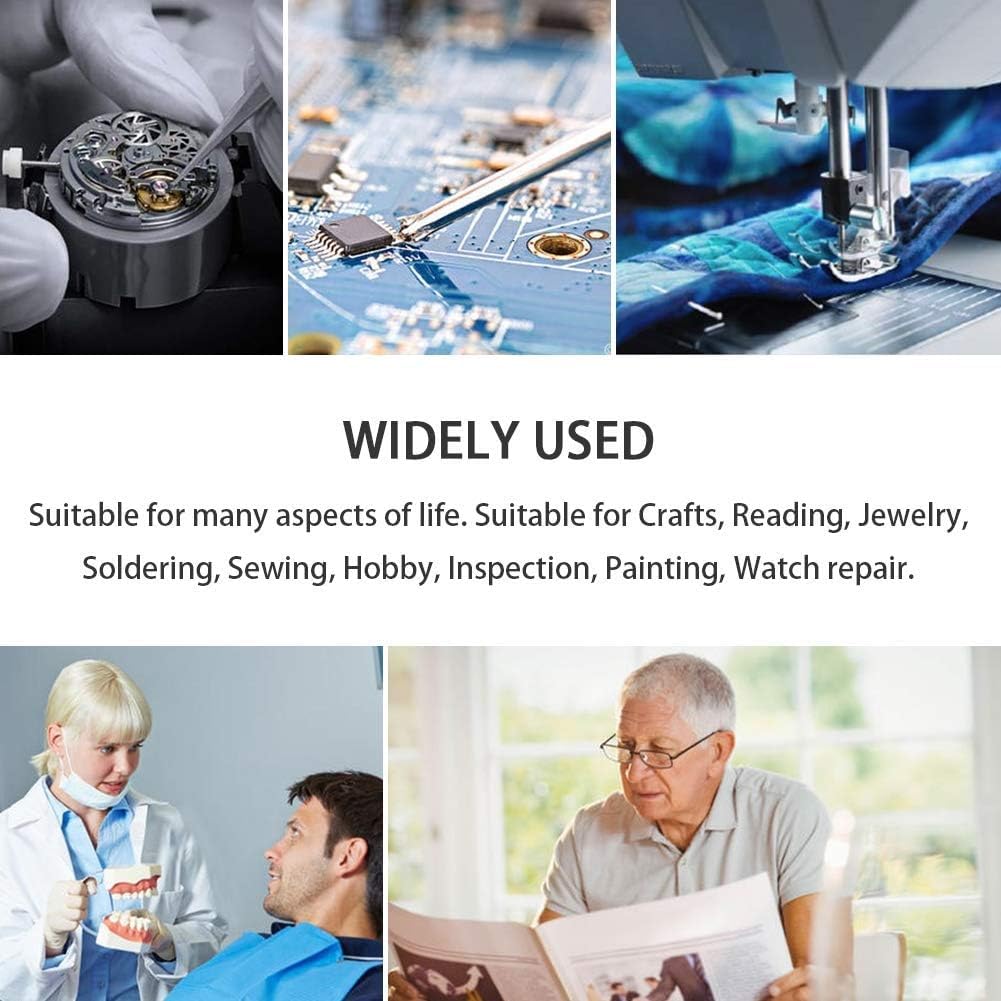 Lupa Montada En La Cabeza con 2 Luces Led, 4 Lentes Desmontables De 1.5X A 5X, Lupa De Diadema Manos Libres para Lectura, Lupa para Joyería, Reparación De Relojes Y Electrónica, Pasatiempos Y