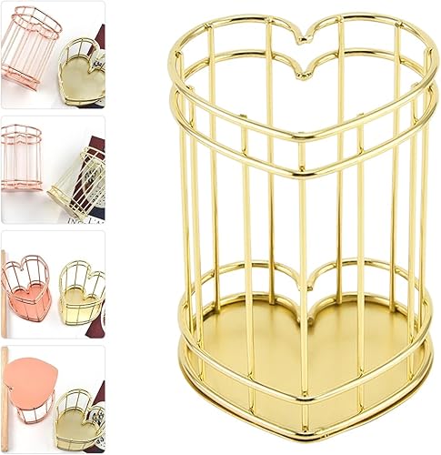 Miniatura 3 de iplusmile Soporte de pluma de corazón de hierro para escritorio, soporte para brochas de maquillaje, soporte para cosméticos, cubo de cosméticos,