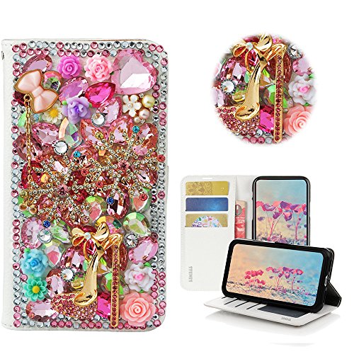 STENES Bling Case Compatible with ZTE Maven 3 - Stylish - 3D Handmade Snow Girls High Heel Rose Flowers Magnetic Wallet Leather Cover Compatible with ZTE Maven 3 - Pink