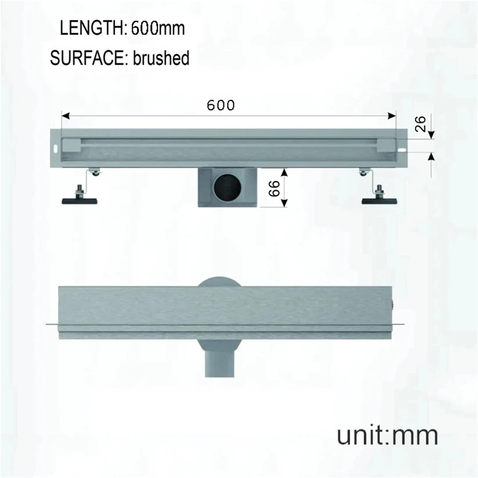 Scarico doccia lineare, | Scarico lineare a parete in acciaio inox 304, 60-80 cm, for scarico doccia ad alto flusso(Length 600mm Brushed)