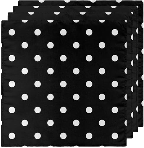 Miniatura 5 de Juego de 6 servilletas de tela de lunares blancos y negros de 20 x 20 pulgadas, lavables y reutilizables, servilletas de cocina, decoración de mesa