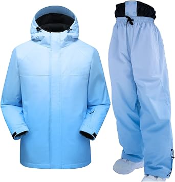 Womens Waterproof Ski Jacket and Pants Set, Windproof Ski Suit, Adult Baggy Hooded Raincoat Jacket for Hiking