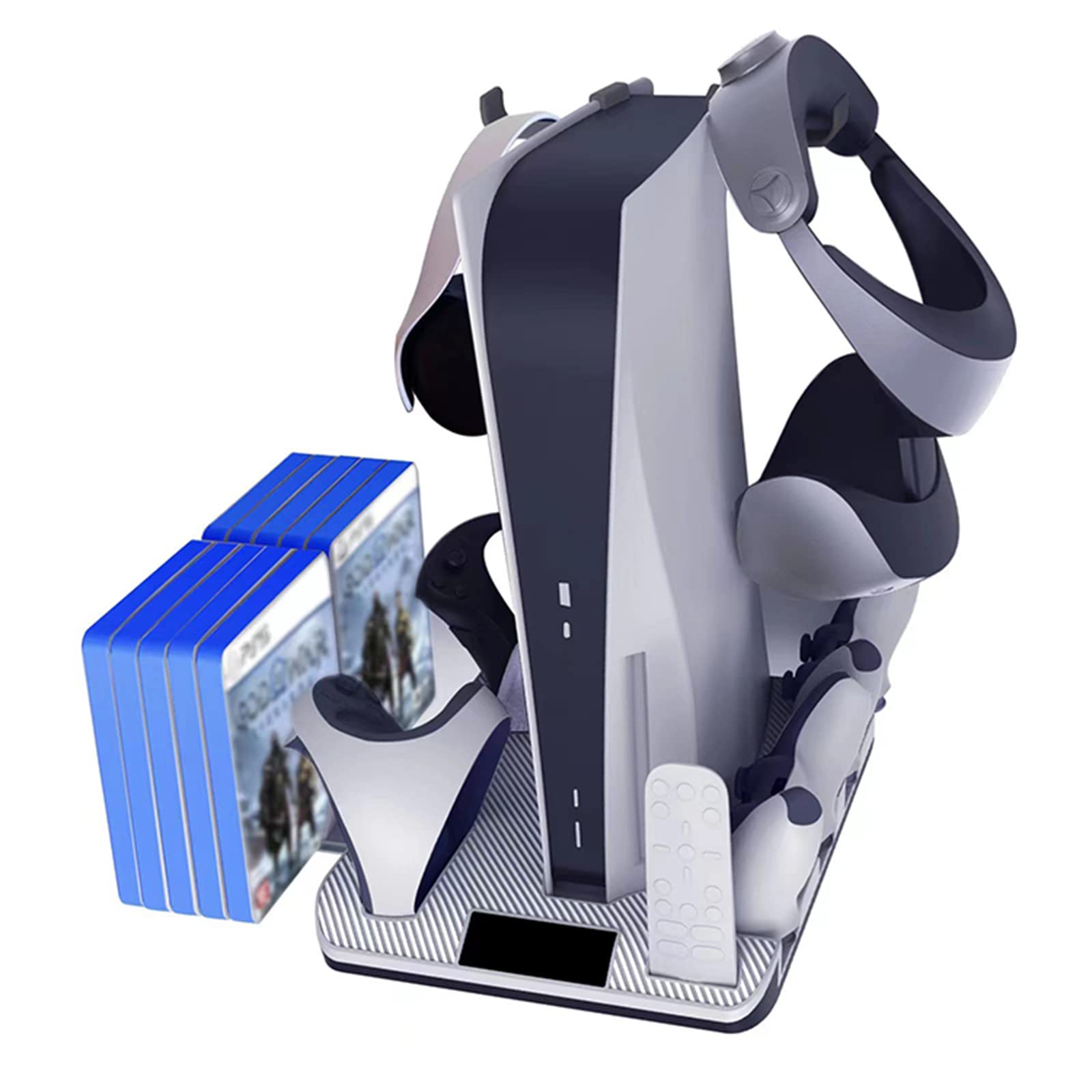 Estación de Carga para Controlador PSVR2/PS5, Soporte con Ventilador de refrigeración para Consola PS5 UHD/DE, Base de Cargador de 4 Controladores y Almacenamiento de 10 Juegos
