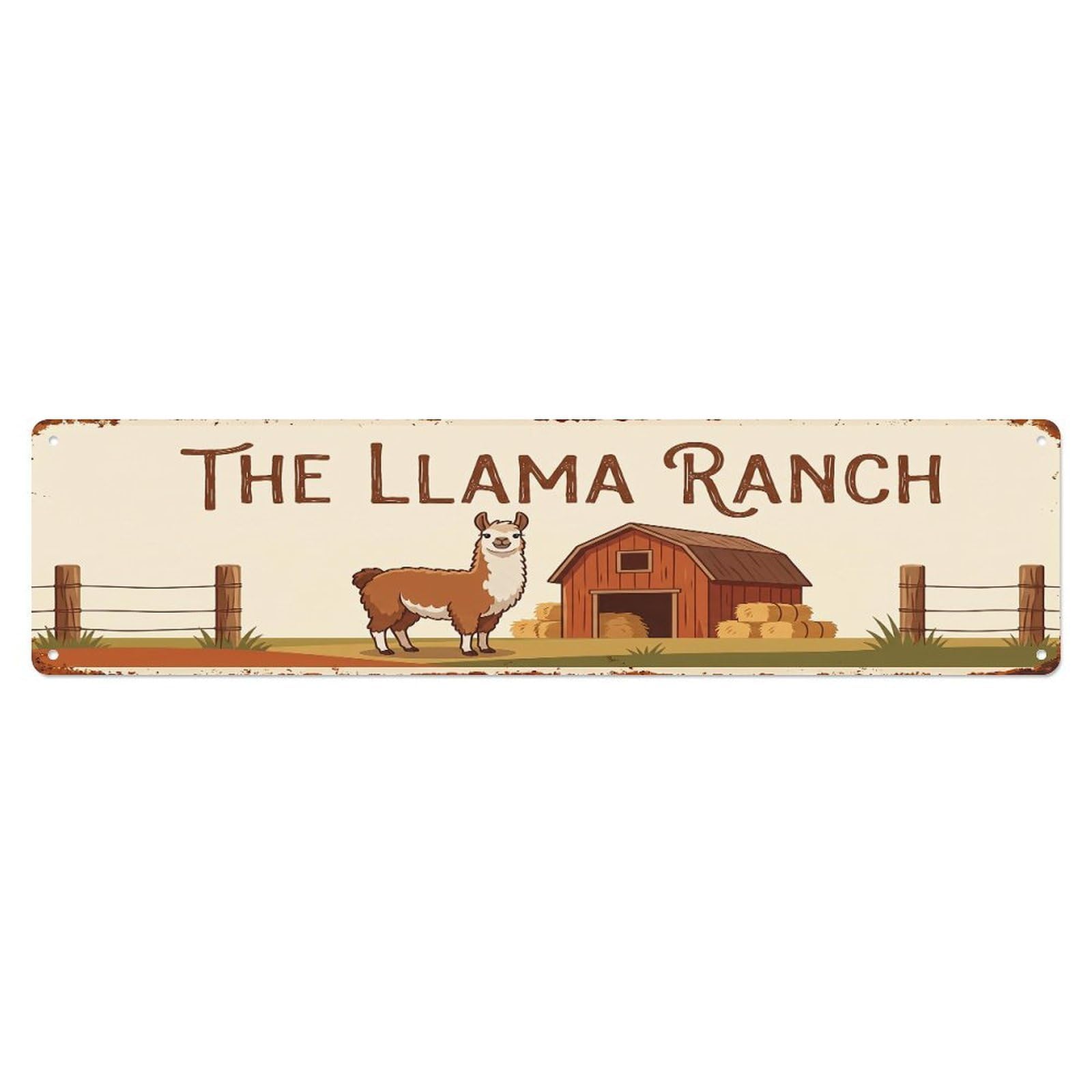 Vintage Llama Farm Scene The Llama Ranch Metal Tin Sign
