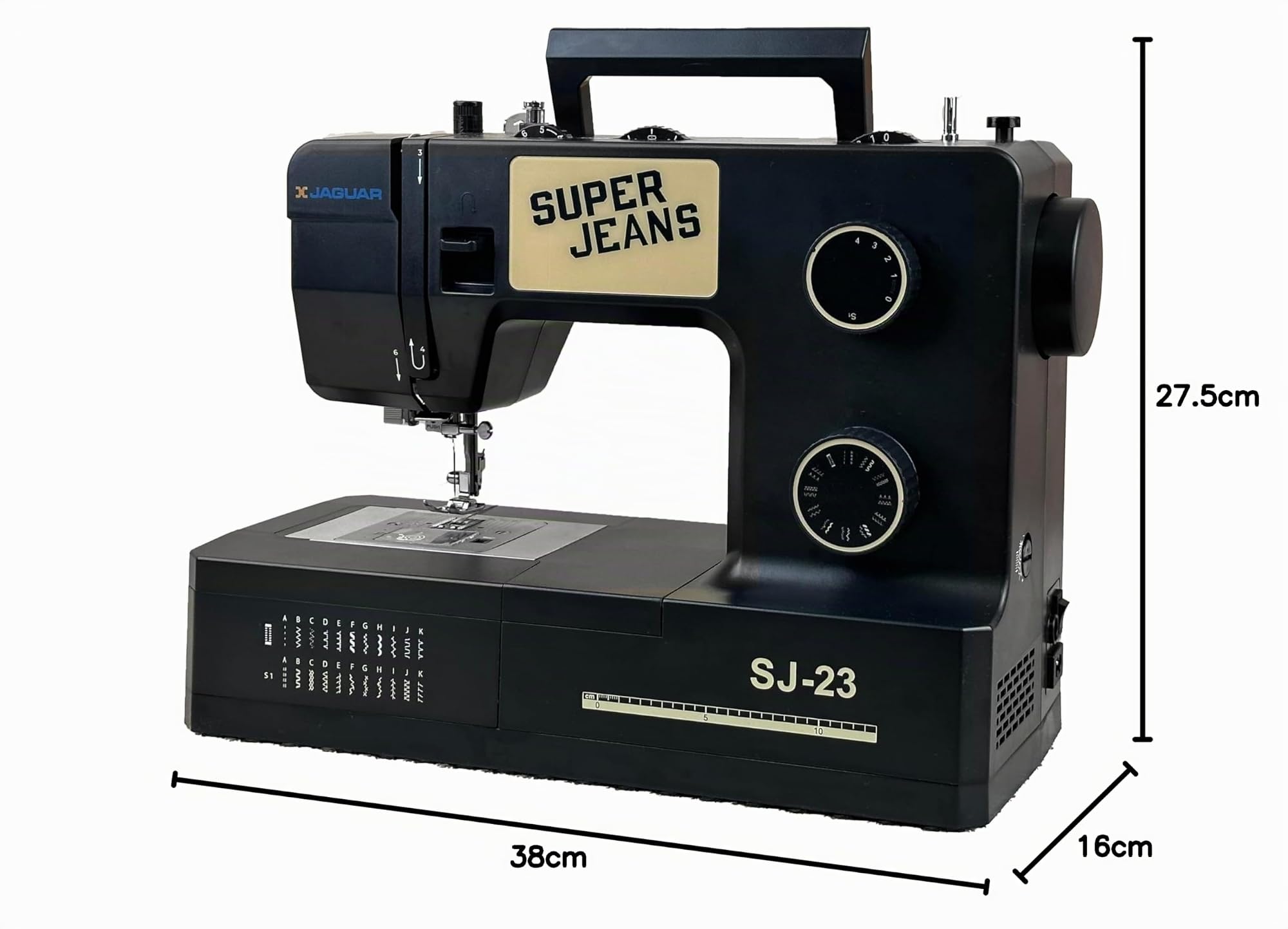 Jaguar SJ-23 Serie Super Jeans | Máquina de coser eléctrica de alta resistencia | 23 puntadas incorporadas | Enhebrado automático | Longitud y velocidad de puntada ajustables | Luz LED | Perfecta para
