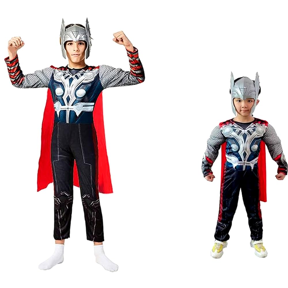 BrainGiggles Avengers Thor Superhero Costume for Boys with Red Cape & Helmet – Kids Costume Cosplay Outfit, Halloween Dress-Up, Superhero Theme Birthday Party, Role Play, Fancy Dress for Kids (Medium)