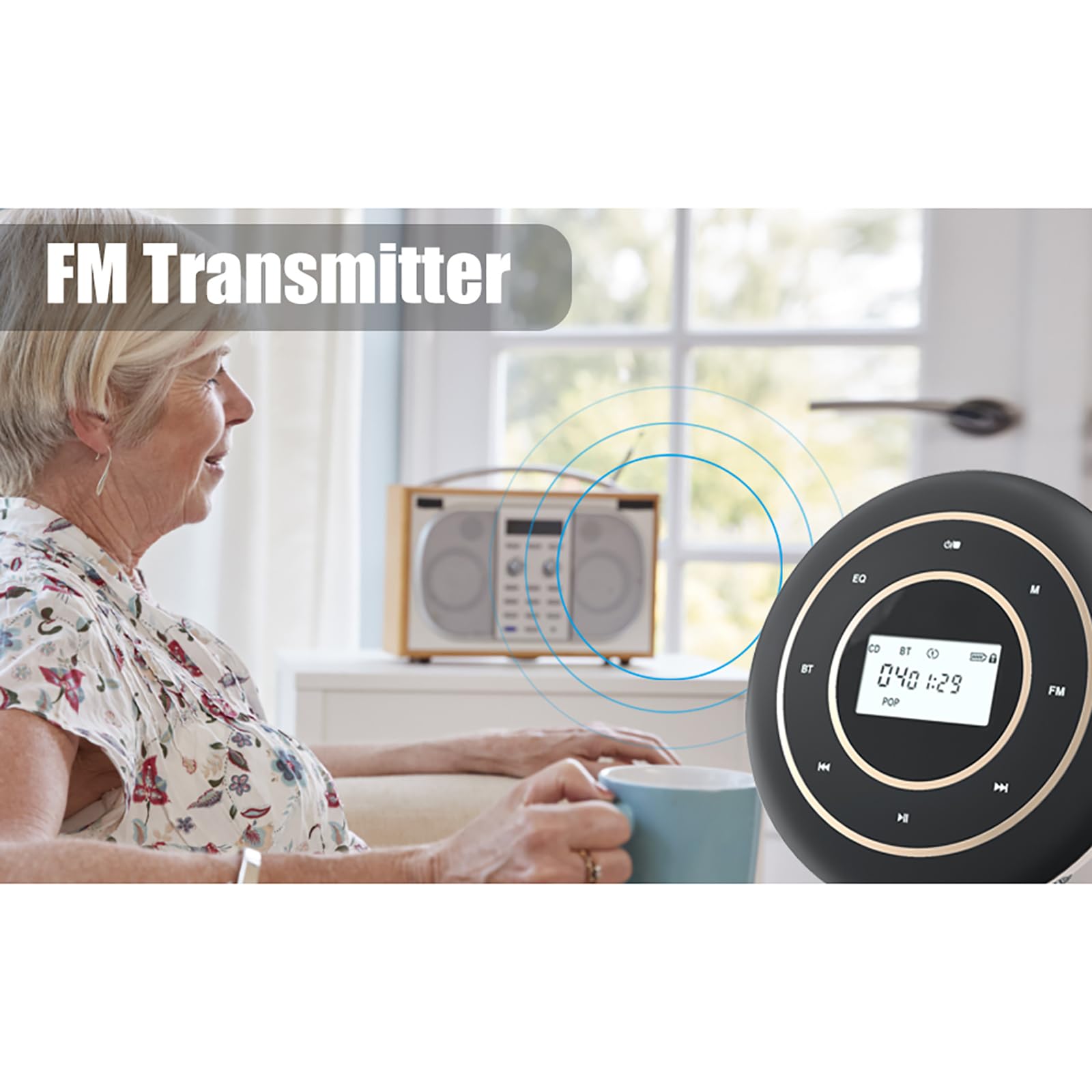 Lettore CD, Lettore CD Personalizzabile, Batteria Al Litio Ricaricabile Da 1800 MAh, Pulsante Di Vibrazione Touch, 5 Opzioni Di Effetti Sonori, Supporta CD, CD-R, CD-RW, CD-MP3, CD WMA
