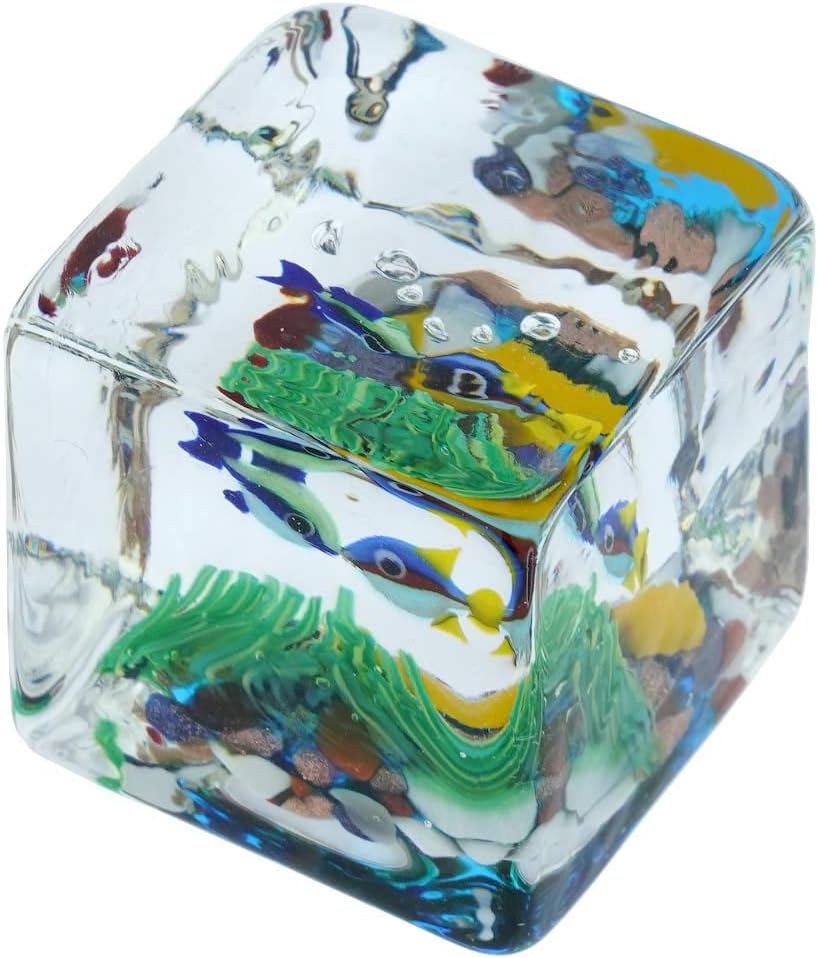 GlassOfVenice Murano Glass Aquarium Cube With Tropical Fish