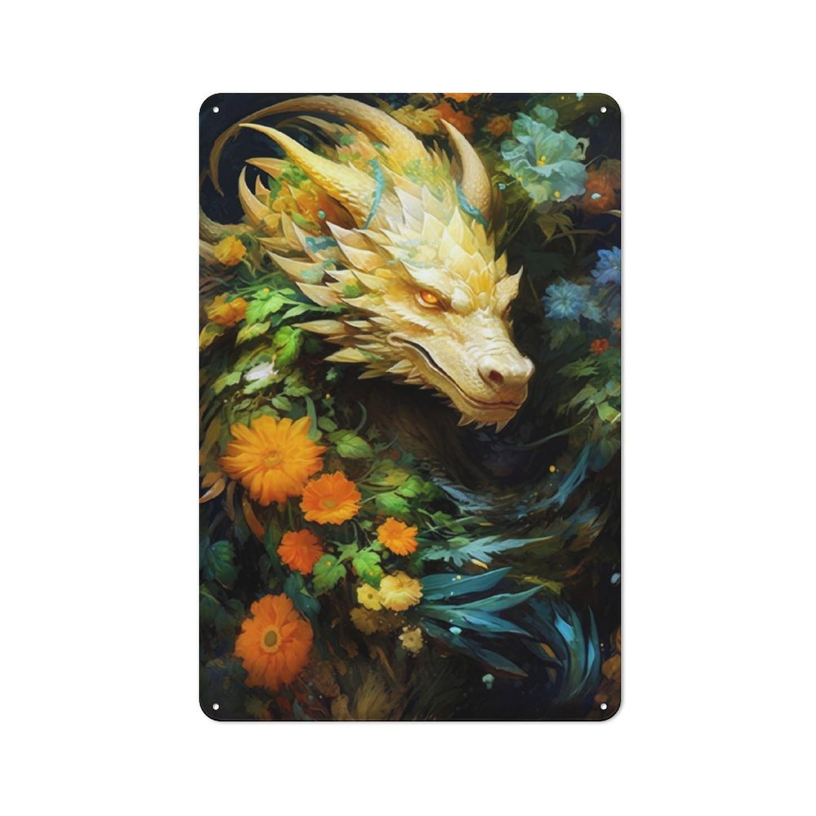 Junmoney Aquarelius Dragon Tin Wall Plaque 30X20cm With For Guest Room Or Hallway, For Metal Sign Collectors, For Garage And Workshop Walls