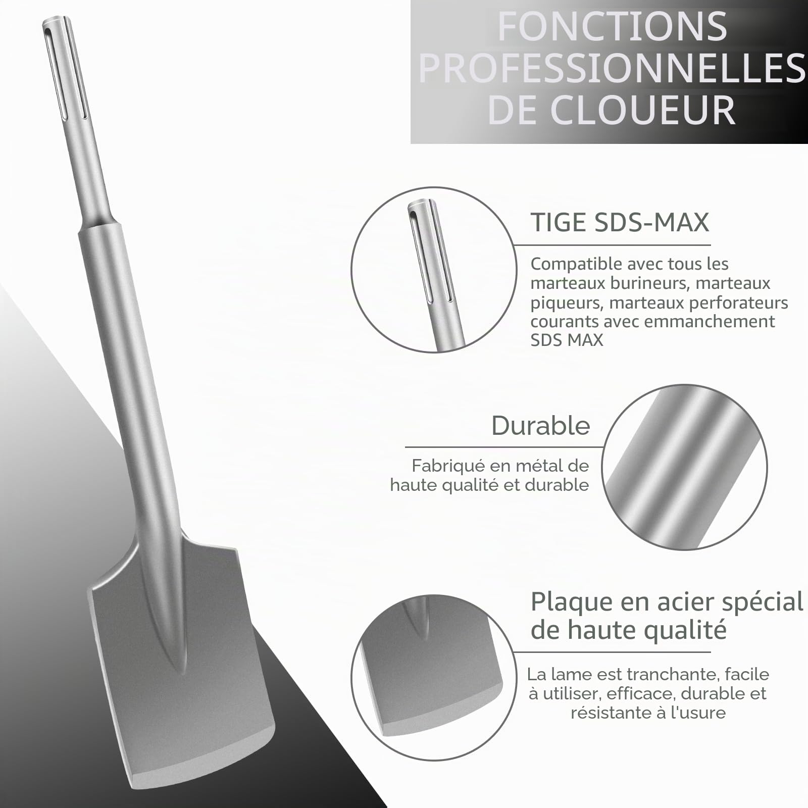 Mèche à pelle SDS MAX, 450 mm x 110 mm, Mèche pour asphalte, Mèche en ardoise pour asphalte, Dégagement pour marteaux démolisseurs, Enlèvement de béton et maçonnerie