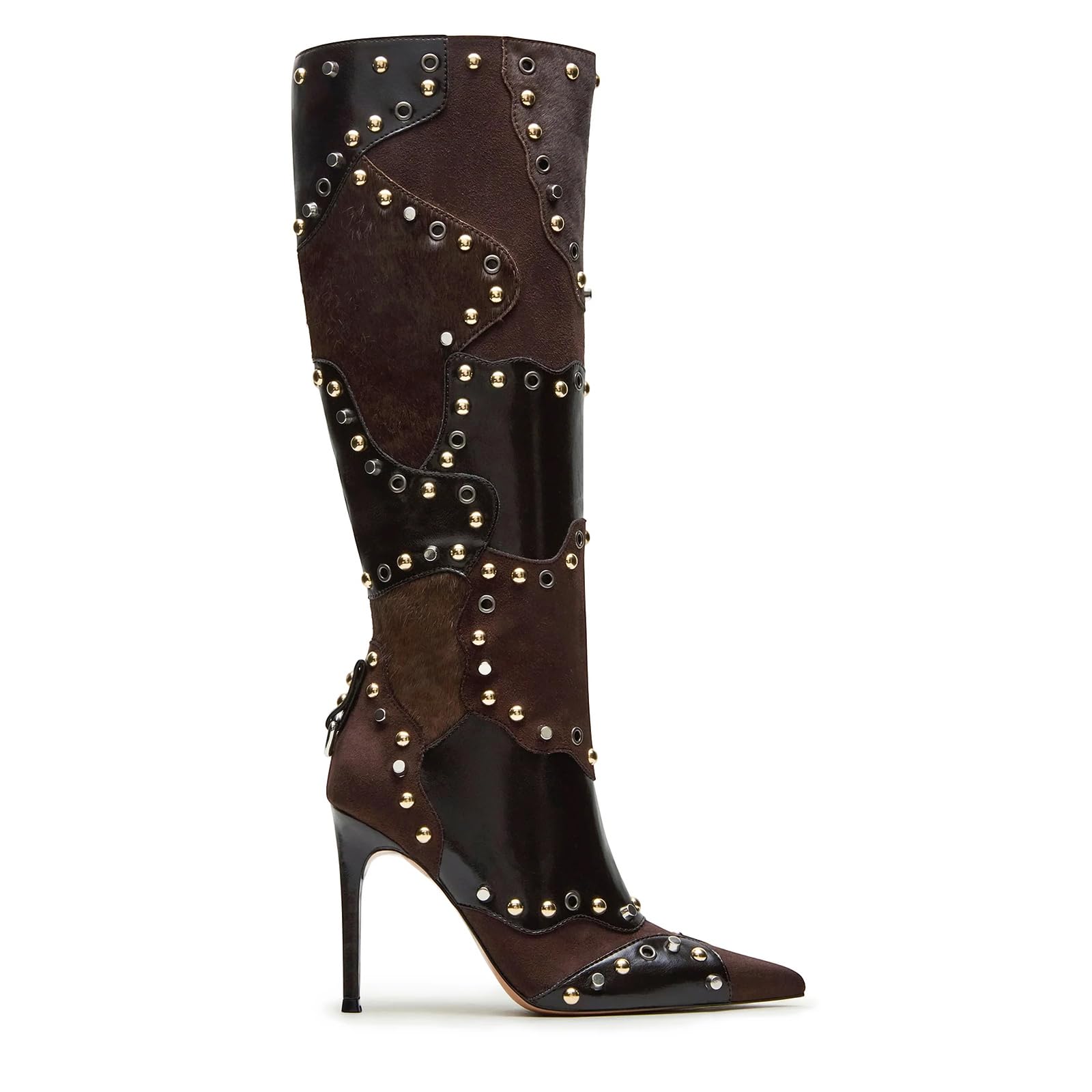 DOEYG Brown Cow Animal Print Knee High Boots for Women Pointed Toe Heeled Stiletto Boots Dressy Fashion Tall