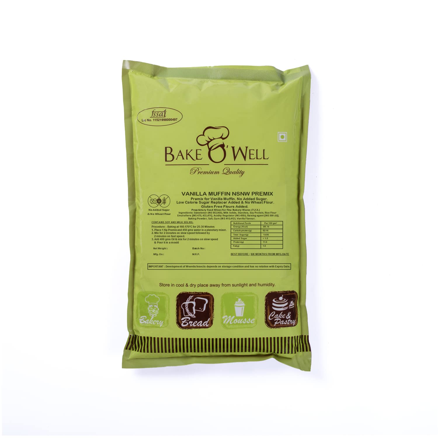 BakeO'Well Vanilla Muffin No Sugar & No Wheat Flour Eggless Premix | Wheat and Maida Free | Instant Cake Mix | 400gms