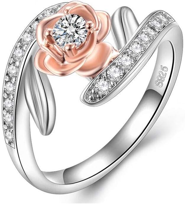 YUANYI Love Jewelry Bands Ring for Women Rose Flower Cubic Zirconia-Cut Ring Size 6-9