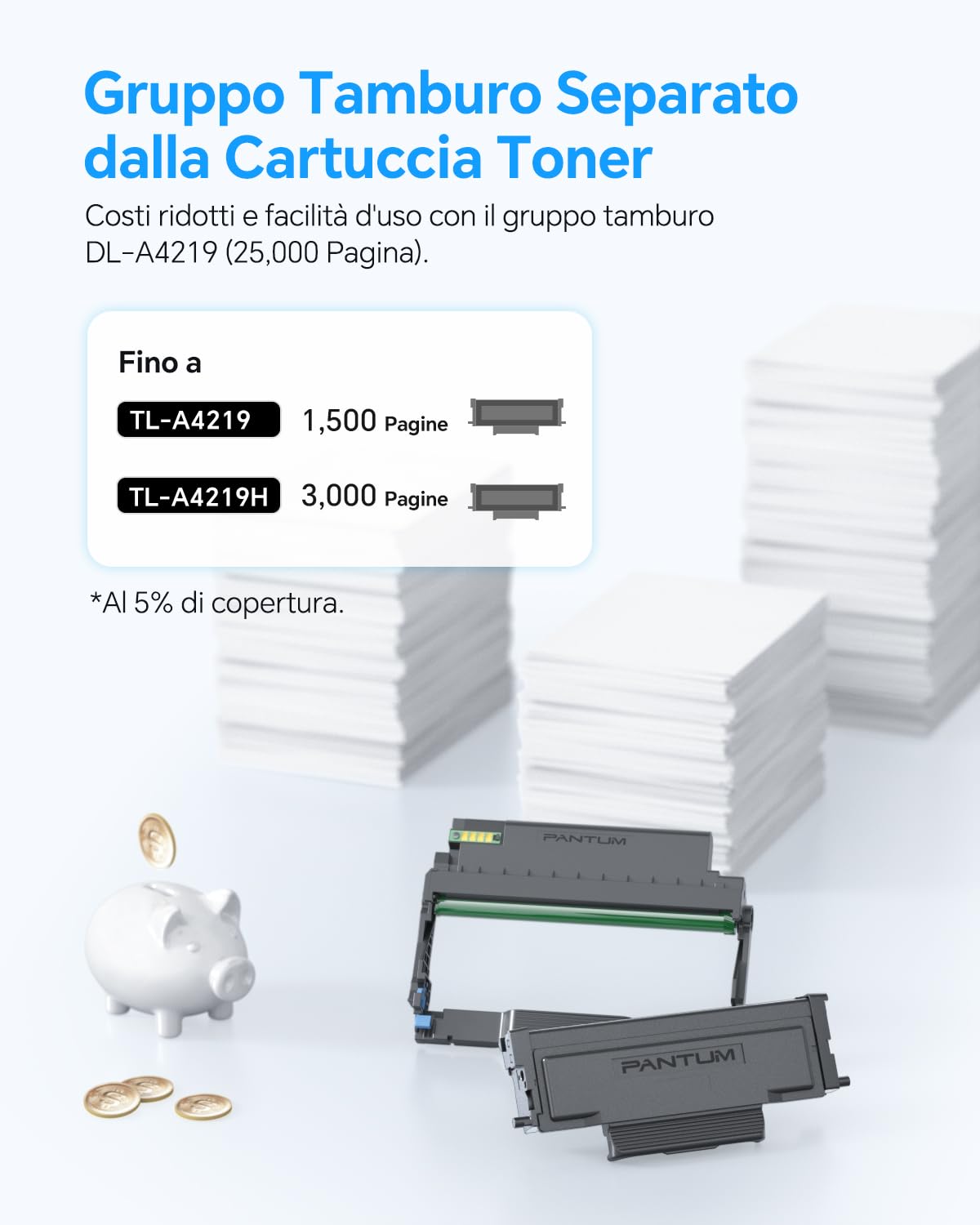 PANTUM BM4309ADW (include cartuccia toner originale iniziale da 1000 pagine) e TL-A4219H cartuccia toner originale da 3000 pagine in combinazione