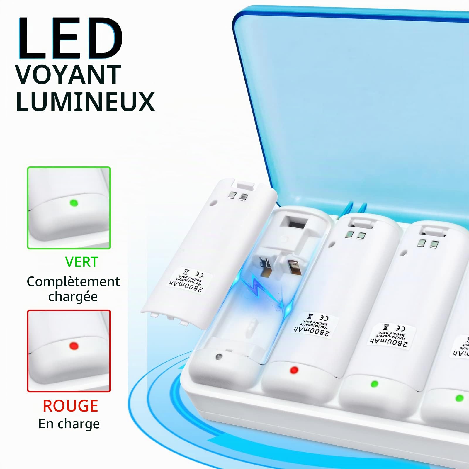 TechKen Lot de 4 chargeurs de Batterie Rechargeables pour télécommande Wii