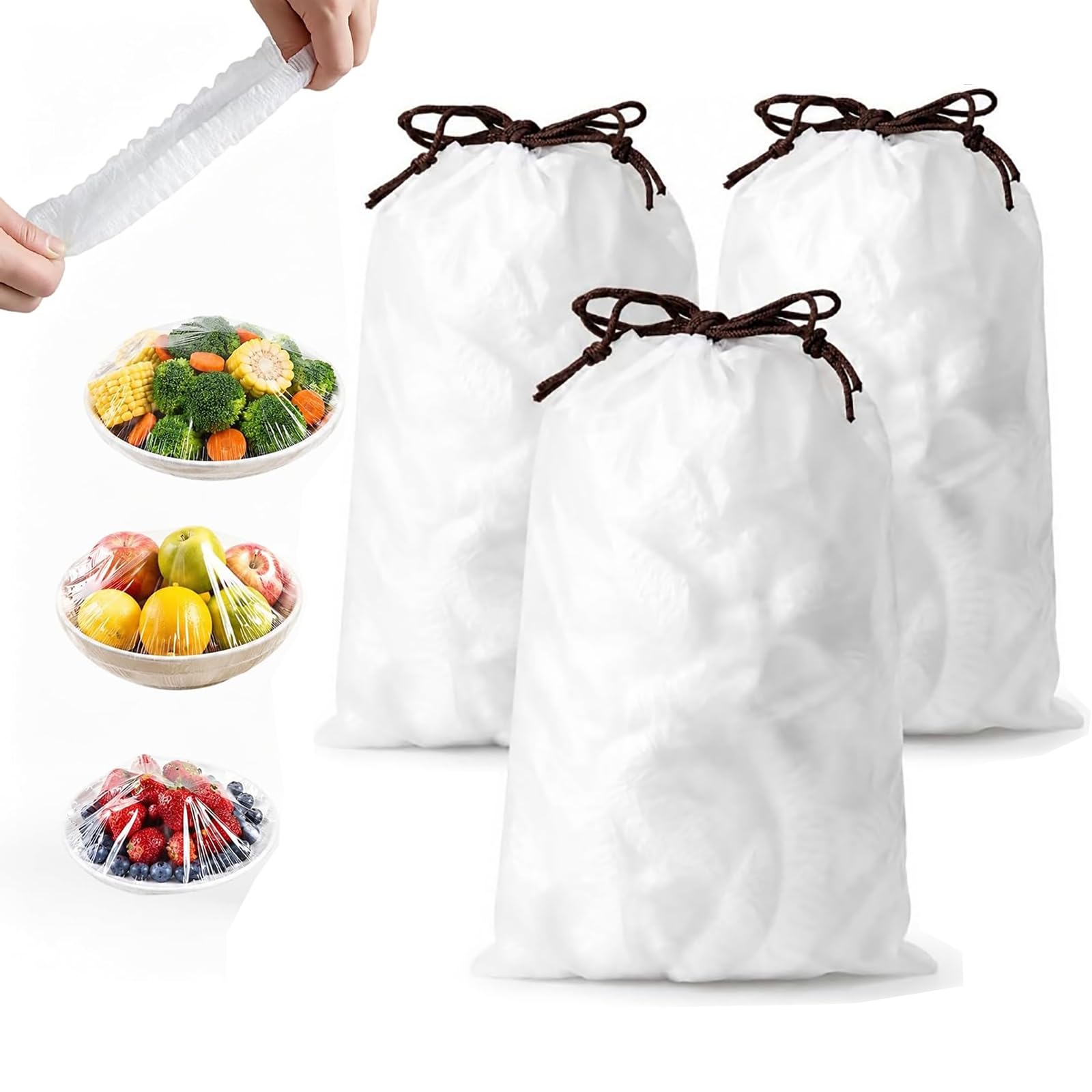 100pcs Disposable Stretch Food Covers for Bowls and Plates – Thick PE,Strong Elastic Seal, Blocks Odors &amp; Spills,Fits Various Sizes,for Fridge,Picnics,Parties &amp; Daily Meals.（3 group）