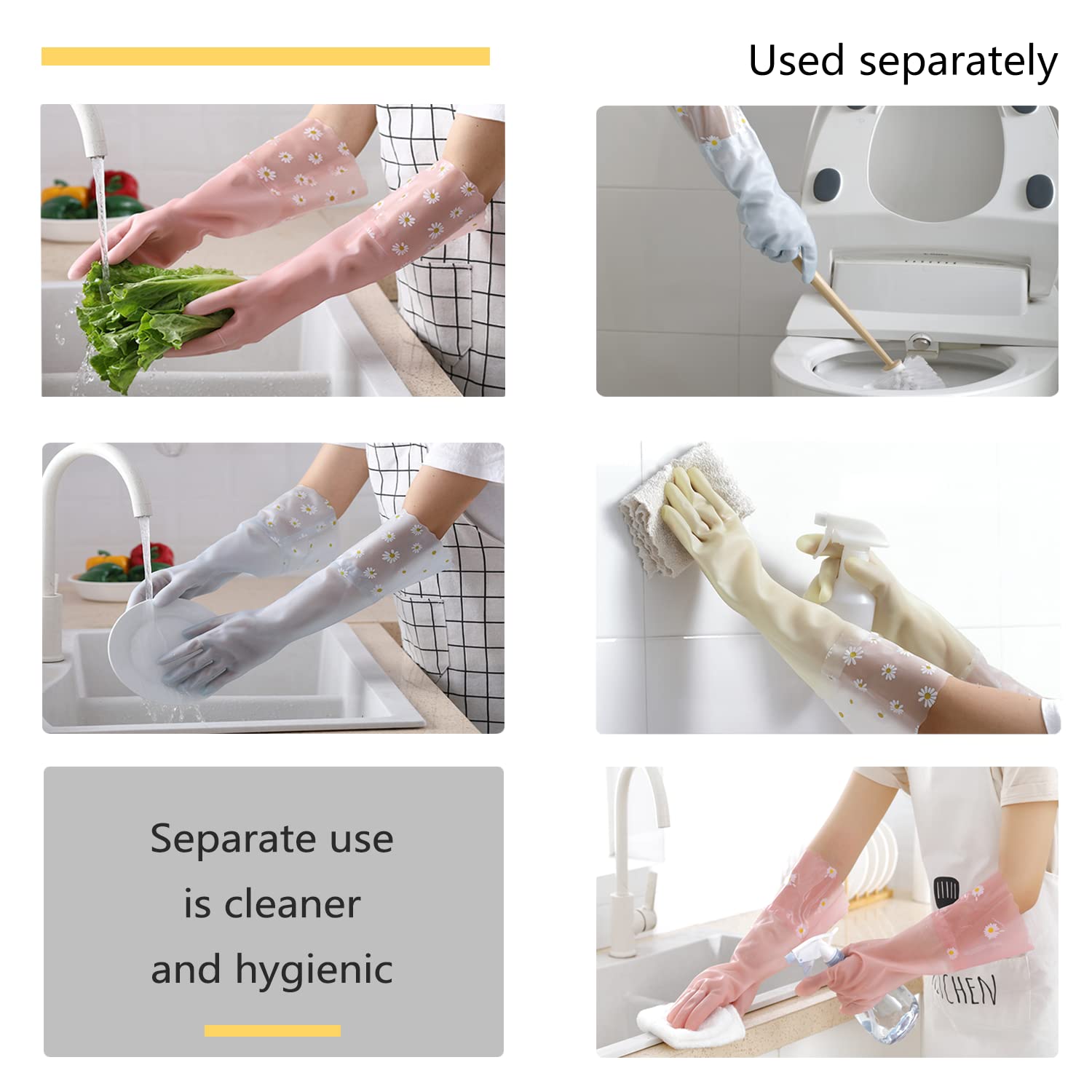 Guantes de limpieza para lavar platos, 3 pares – Guantes de goma reutilizables antideslizantes para la cocina, jardinería, impermeables, para el hogar