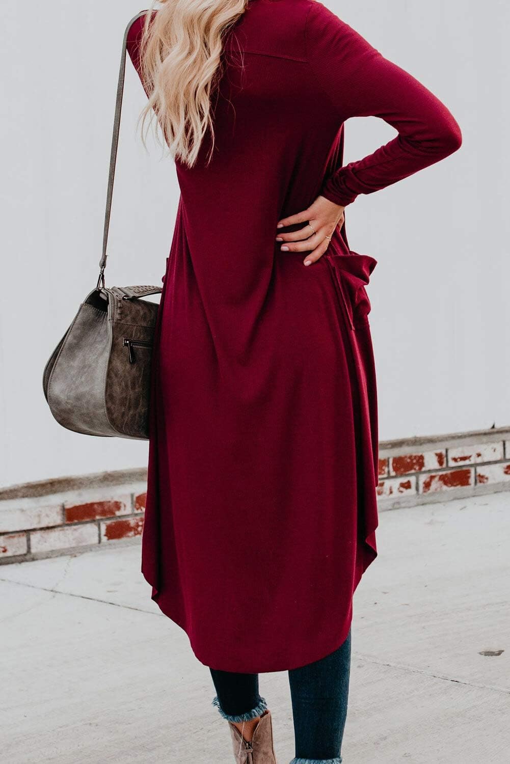 Alaster Queen Women’s Open Front Cardigan Button Down High Low Hem Knitted Cardigan Outwear with Pockets - Image 4