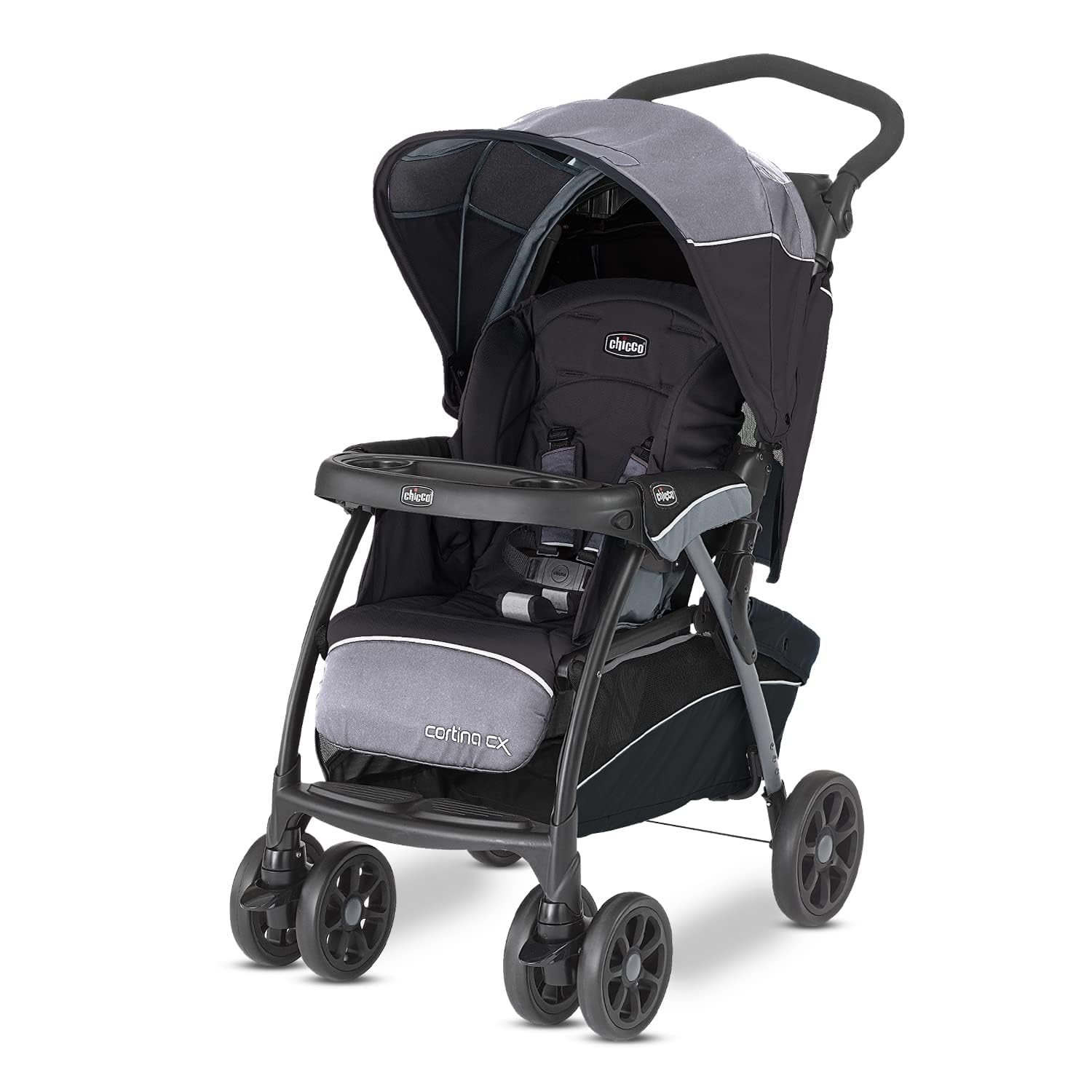Chicco Cortina Cx Stroller & Pram with Adjustable Handle| 0-5 Years|Craddle Effect Seat|One Hand fold & Self Standing|Linked Brakes & Shock-Proof Wheels|Adjustable Canopy & Storage Basket (Jet Black)-picture-10