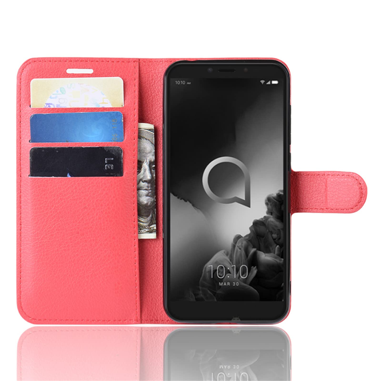 Custodia per Alcatel 1S 2019 PU Pelle Wallet Protettivo Cellulare Flip Cover per 1S 2019 Alcatel 5024D 5024Y 5024K a Portafoglio Telefono con Magnetica (Red