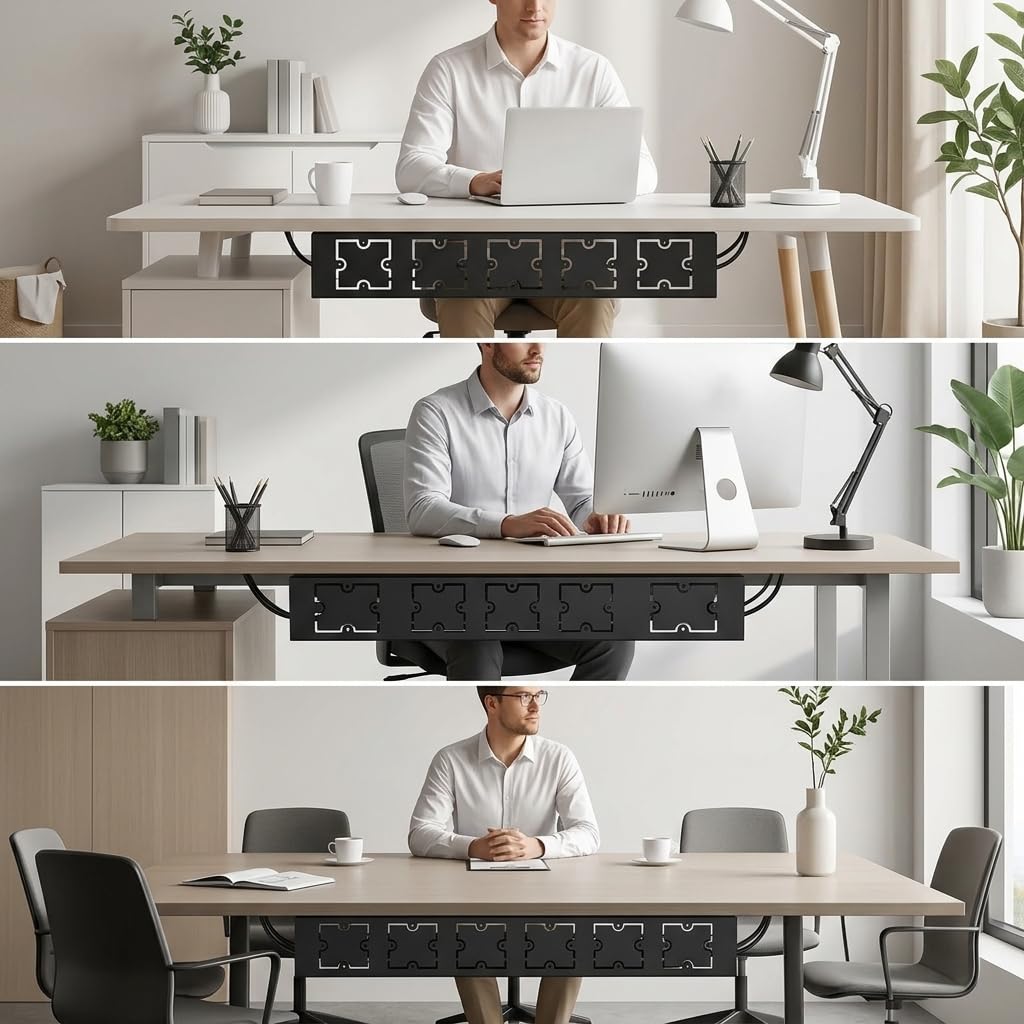 Supporto per Cavi in Acciaio con Viti per Scrivania Computerizzata Gestione Fili Sotto Banco Contenitore Rack per Postazione Lavoro, 750mm lungo