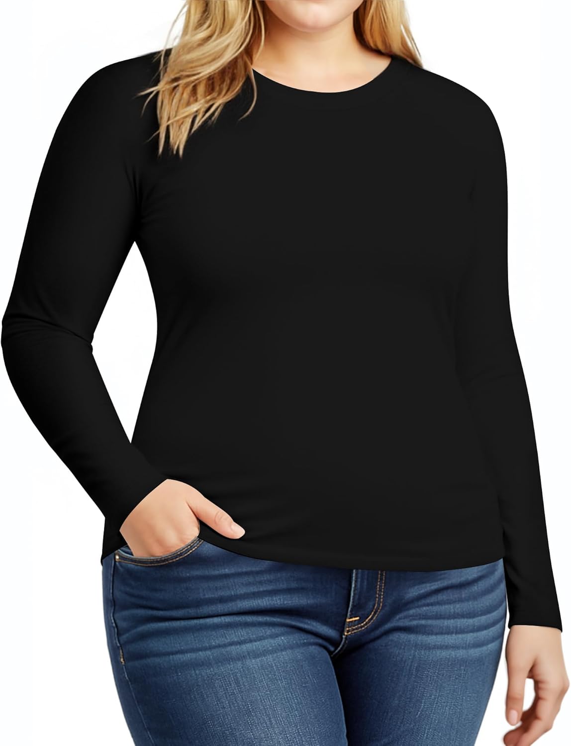 Women's Plus Size Crew Neck Long Sleeve Tops Basic Tee T Shirt Fall Winter Tshirt Layering Top 2025