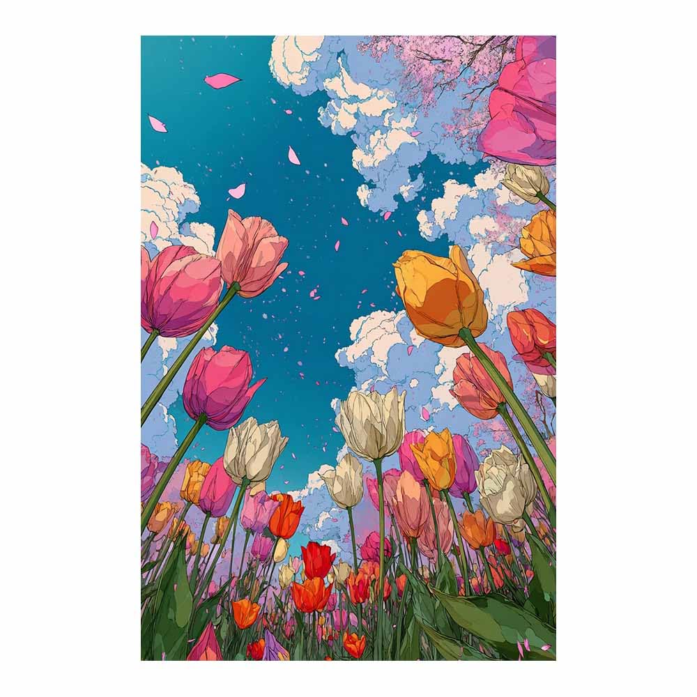 Hoqiu Multicolor Flowers Wall Art Tulip Field Art Print Pictures, Print Canvas Poster Decor For Living Room, Bathroom Canvas Art, For Bedroom Home Decoration.(Multicolor)-30X40cm Unframed