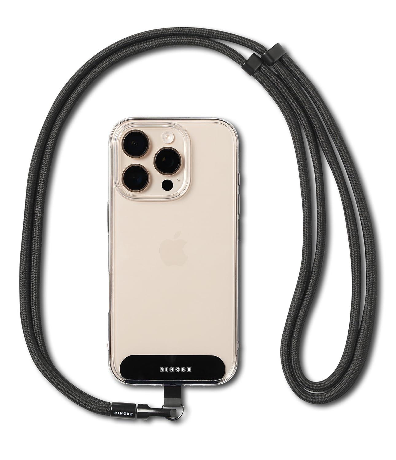 Ringke Holder Link Flow Shoulder Strap [Y Type] with TPU Tether Tab, Adjustable Tangle-Free Polyester Sturdy Rope Crossbody Lanyard Compatible with Universal Smartphone Case, etc. - Calm Black