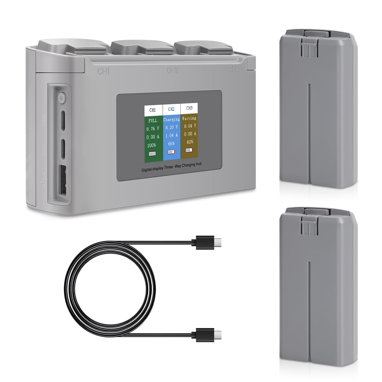 Athlife Mini 2 Series Intelligent Flight Battery 2 Pack 2400mAh 7.7V Replacement Battery with 3 Slot Digital Display Charging Hub, Compatible with DJI